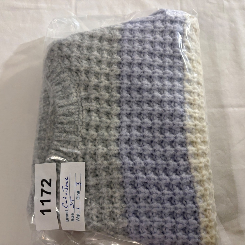 Cat & Jack Toddler 3T Waffle Knit Striped Colorblock Sweater Grey Purple Cream - Picture 7 of 7